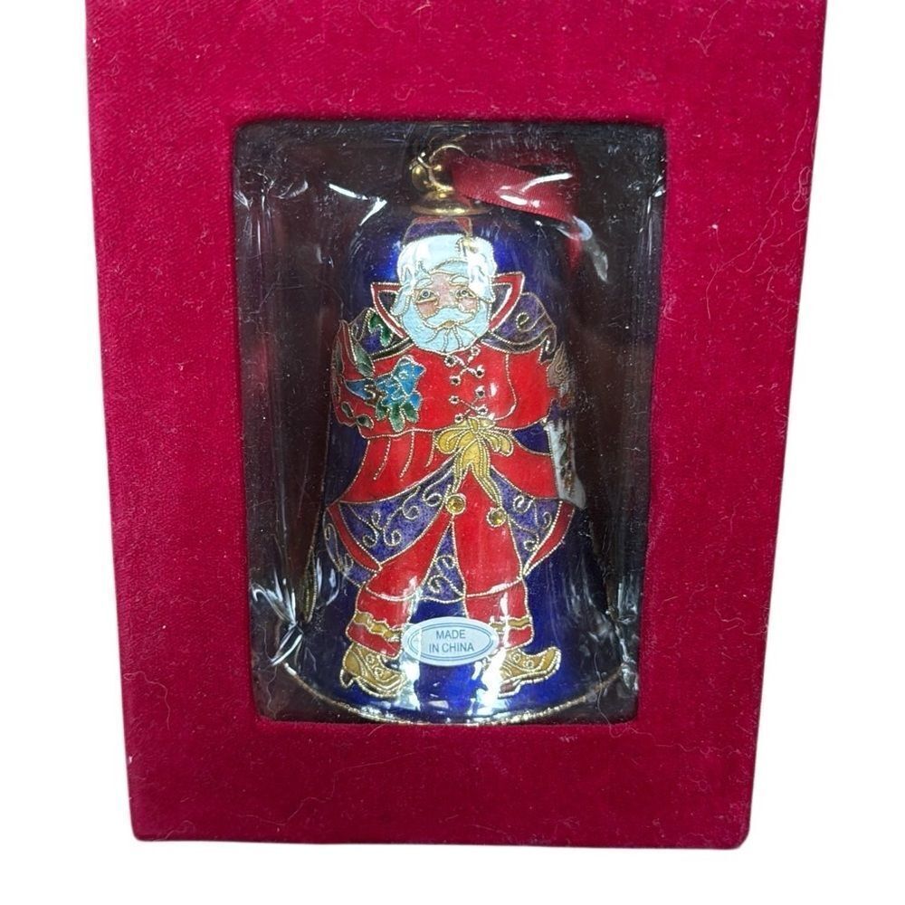 Dillard's Trimmings 2009 Cloisonne Gold Gilt Santa Bell Christmas Ornament
